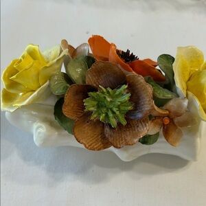 Floral Ceramic Figurine with Yellow and Brown Flowers